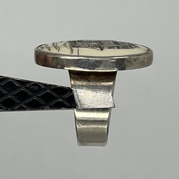 Faux Scrimshaw Silver Women's Ring with Whaling Boat Image - Size 8.5 - Picture 3 of 12